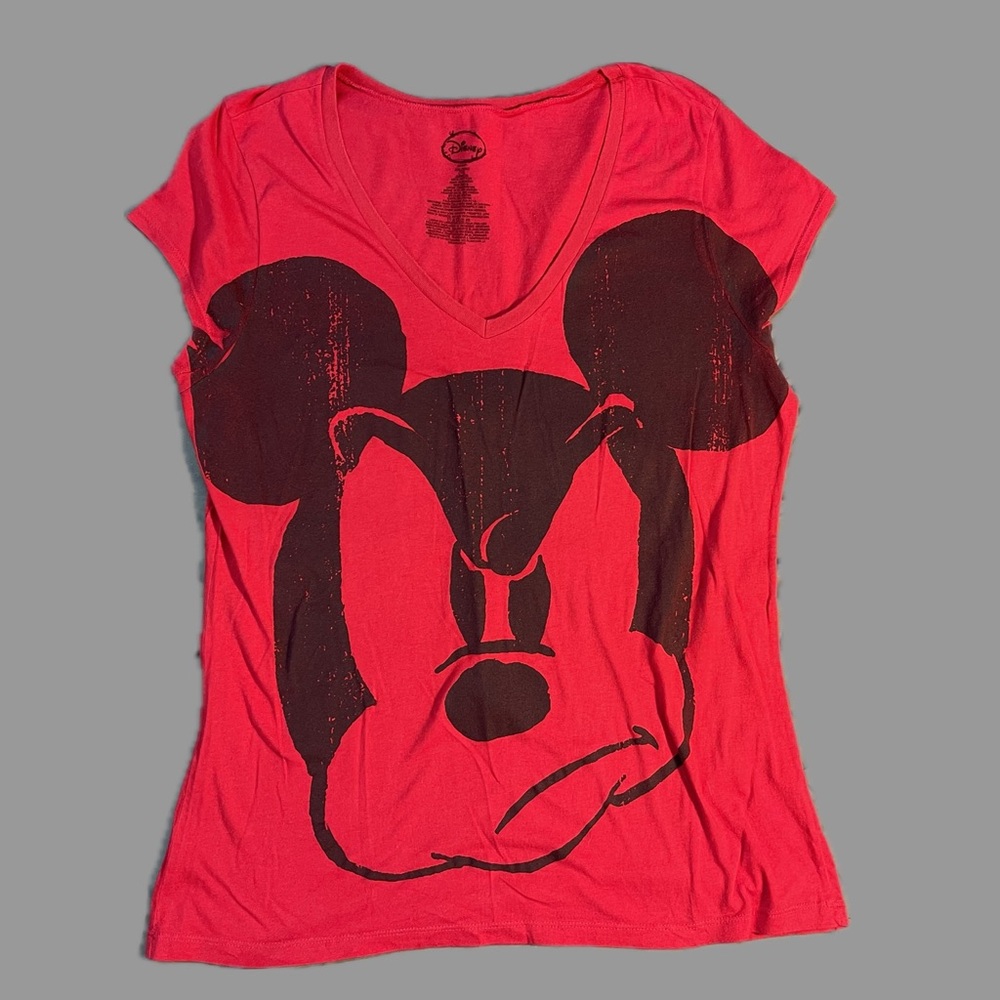 Disney Mickey Mouse Attitude Deep V-Neck Cap Sleeve Tee XXL Juniors